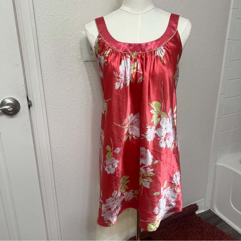 Floral lingerie slip dress pink tropical satin silky sleep nightgown spring